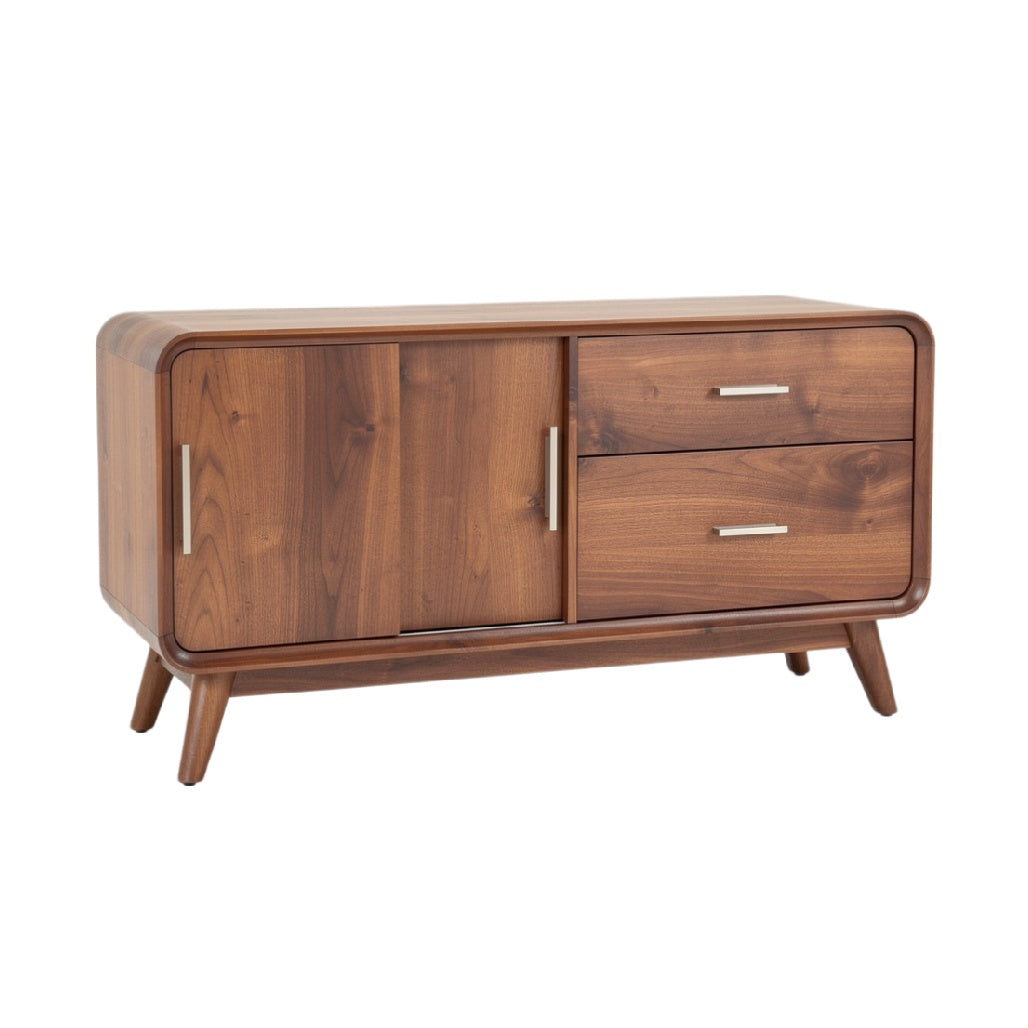 Modern Walnut Wood Sideboard with Drawers and Cabinets